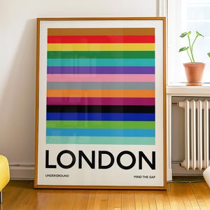 Londoner Untergrund Moderne Minimalistische Wandkunst | Tube Lines Poster | Mind The Gap Kunstwerk | London Dekoration | Typografisches Traveler Geschenk
