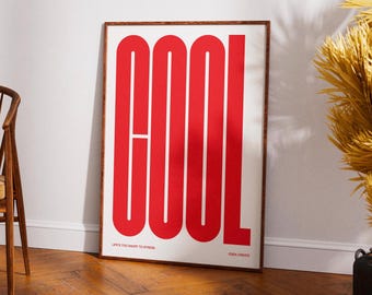 Fajna, nowoczesna sztuka ścienna w kolorze czerwonym | Minimalistyczny design | Plakat na prezent dla studia projektowego | Fajna typografia | Typograficzna sztuka ścienna do dekoracji domu do druku