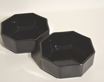 set of 2 vintage 80's Arcoroc Octime black octagonal bowls Ø 11,5 cm - made in France