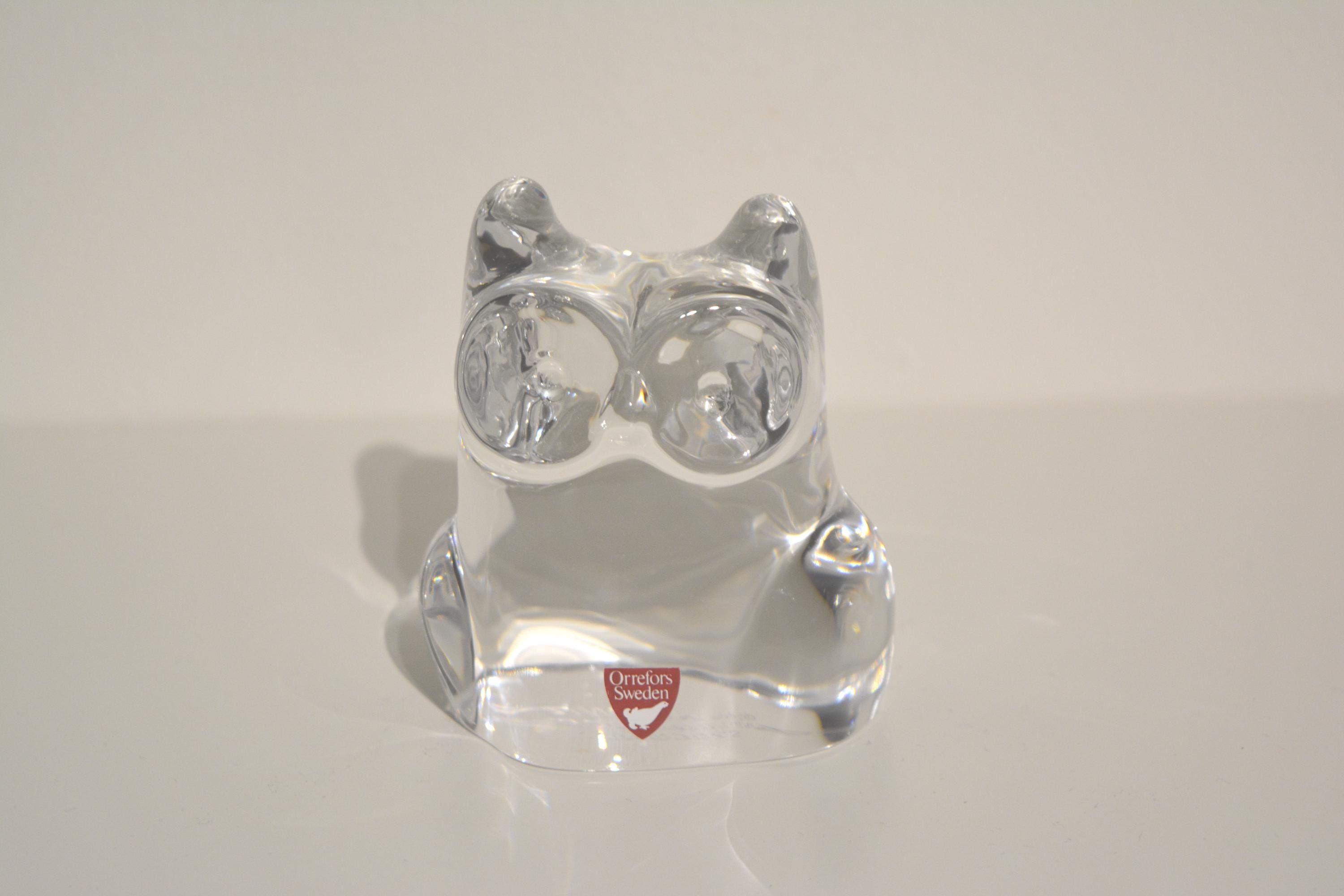 vintage Orrefors Sweden glass owl signed paperweight figurine