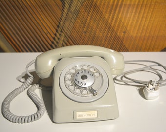 Vintage grå Teli vridtelefon - tillverkad i Sverige *OTESTAD*