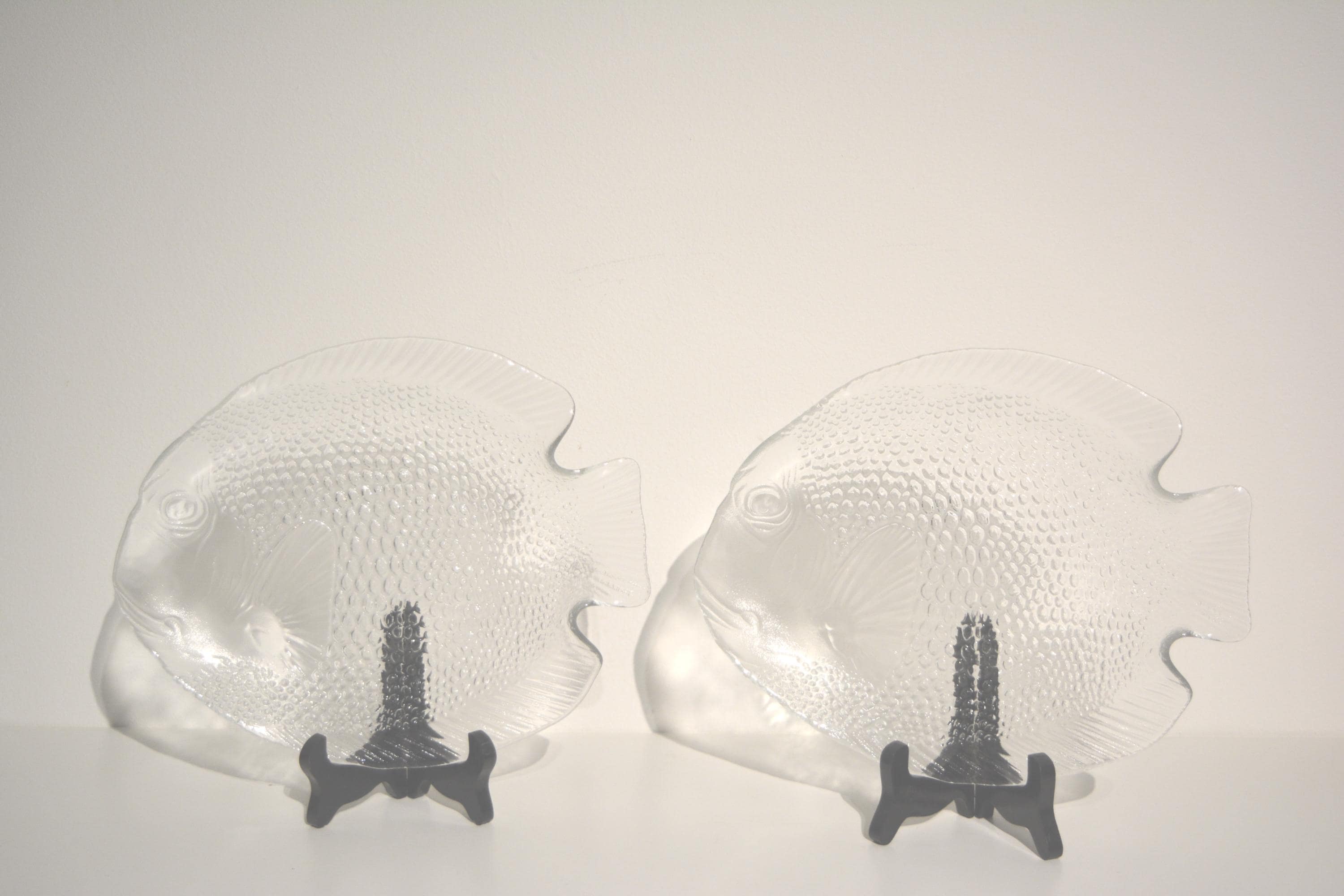 Lot De 6 Assiettes Anciennes Arcoroc - Forme Poisson - Verre Cristal Transparent