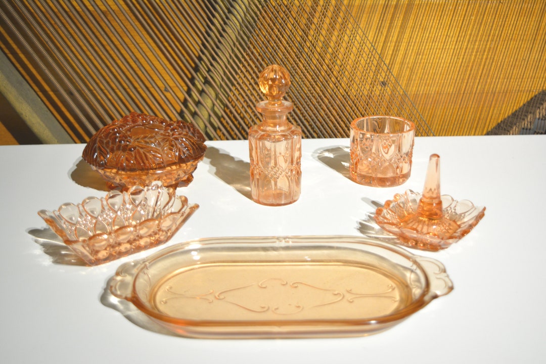 Vintage Orange Depression Glass Bathroom Set Etsy