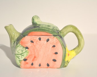 vintage miniature ceramic sliced watermelon shaped teapot from the fruit teapot collection of L. Dake & zn Amsterdam / The Netherlands