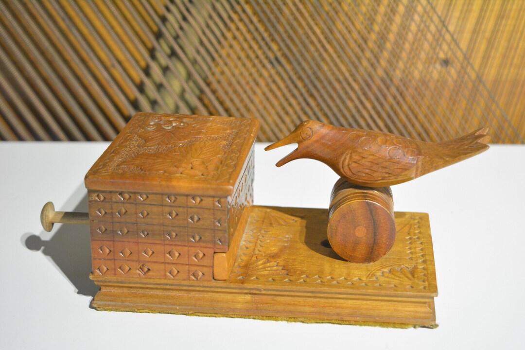 Vintage Carved Wood Bird Cigarette Dispenser With Detailed Box Etsy