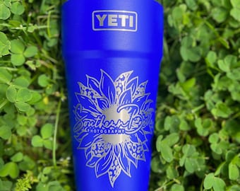 26 Oz Yeti Custom Sunflower Leopard/Cheetah Laser Engraved