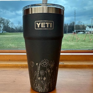 30 Oz Yeti Floral Wildflower Laser Engraved (straw lid not included)