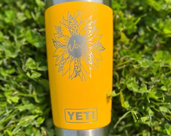 20 oz Engraved YETI Custom Sunflower Leopard Name Tumbler