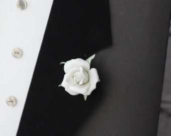 White rose pin Mens boutonniere 60th birthday gift