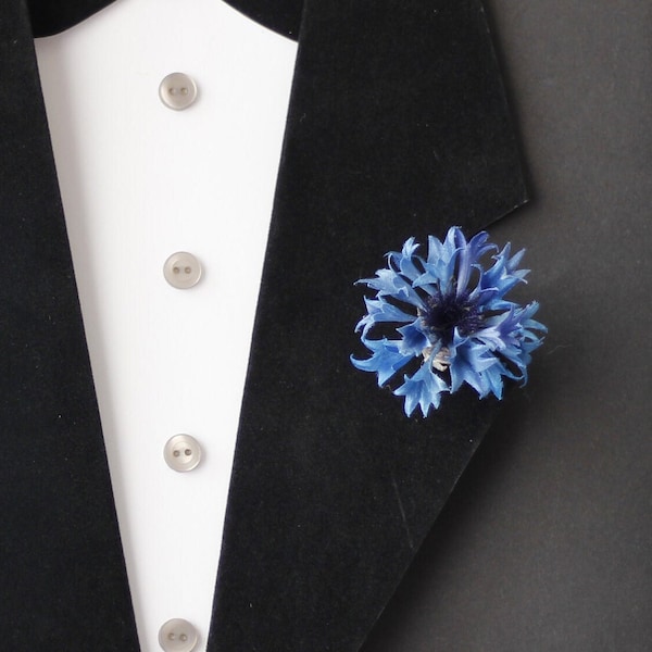 Cornflower blue mens boutonniere Brother in law gift Step dad gift Men flower lapel pin