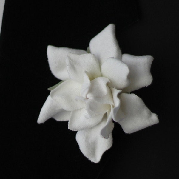 White boutonniere for men. Gardenia