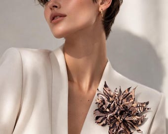 Large Silk Flower Brooch Tiger Lily, Brown Fabric Flower Pin for Blazer, Animal Print Floral Accessory,  Gift for Her