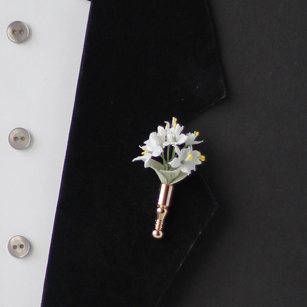 Elegant Poirot Lapel Pin - Tussie Mussie Inspired Brooch for Men with Small Potato flowers