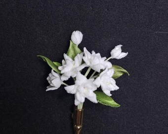 Poirot solapa pin Tussie mussie pin blanco boutonniere Tiny pin