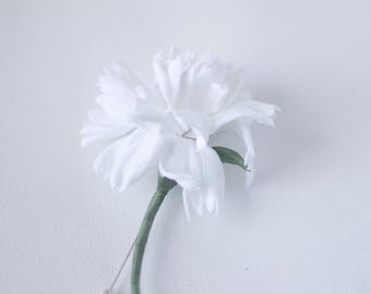 White Carnation Boutonniere, Velvet Flower Brooch for Groom, Men's Lapel Pin, Wedding Buttonhole, White Floral Brooch Handmade
