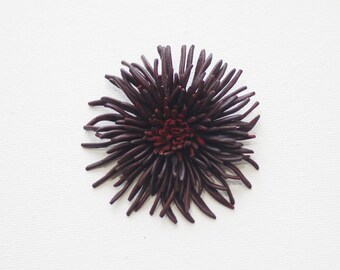 3rd Anniversary Gift for Husband: Leather Boutonniere with Chrysanthemum Lapel Pin Burgundy brooch
