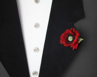 Tiny boutonniere for men, poppy jewelry