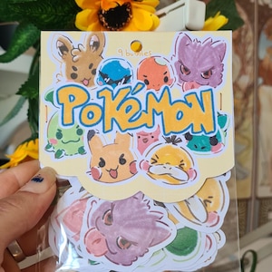 Pokemon Sticker Pack - Psyduck, Charmander, Squirtle, Bulbasaur, Eevee, Pikachu, Gengar, Chikorita & Clefairy - Cute Kawaii Stickers