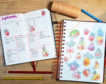 Fruits vegetables and mushroom stickers for stationnary journaling bullet journal apple peach fruit basket