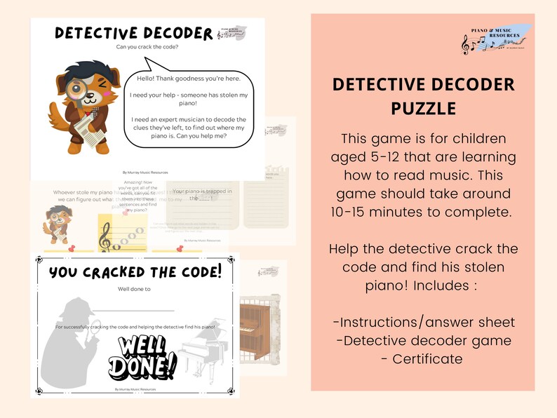 Detective Decoder Gamepiano Printable Worksheet for Children - Etsy
