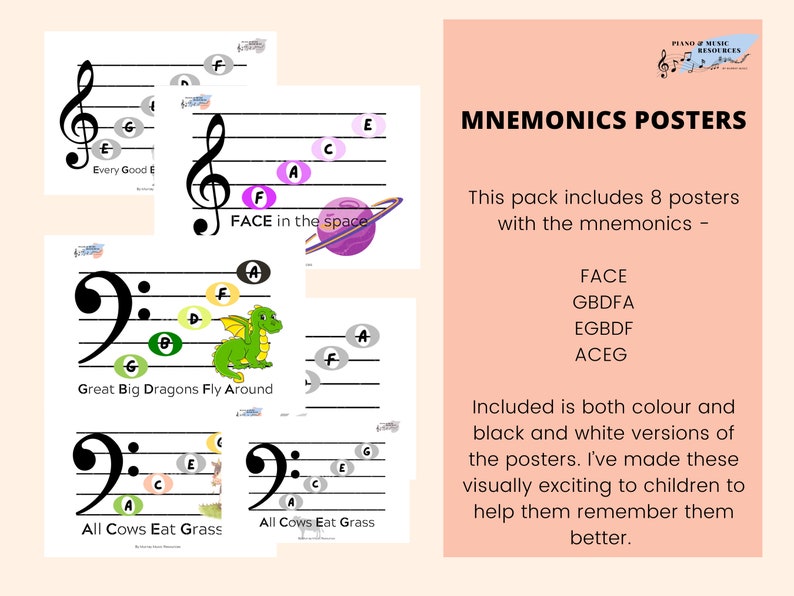 Mnemonic Posters,sheet Music,note Reading,music Lessons, Piano Lessons ...
