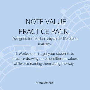 Note value practice pack,Stave practice,Music lessons, Piano lessons,Sheet music,Music teaching resources,Student help,Digital download,pdf