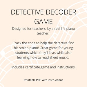 Detective Decoder Game,Piano printable worksheet for children, printable PDF, music theory resource, instant download piano game,Sheet music