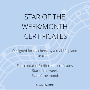 Star of the week/month certificate,Music lesson Certificate,Music Lesson Motivation, Printable PDF, Certificate, Music lesson prizes,digital