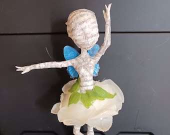 Papier Paper Mache Figure Sculpture Ballerina Fairy Pixie Cat