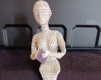 Papier Paper Mache Figure Reading Mermaid Shelf Sitter