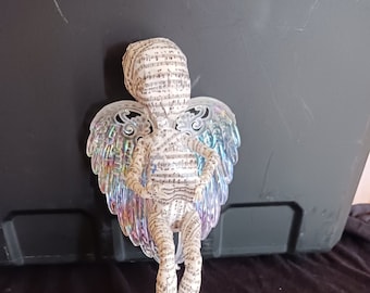 Papier Paper Mache Figure Sculpture Singing Angel Shelf Sitter