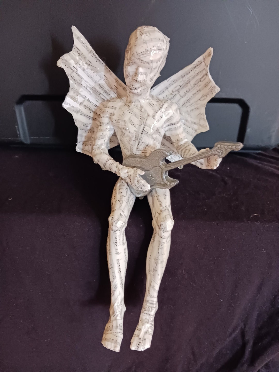 Papier Paper Mache Figure Heavy Metal Guitar Playing Fairy Pixie