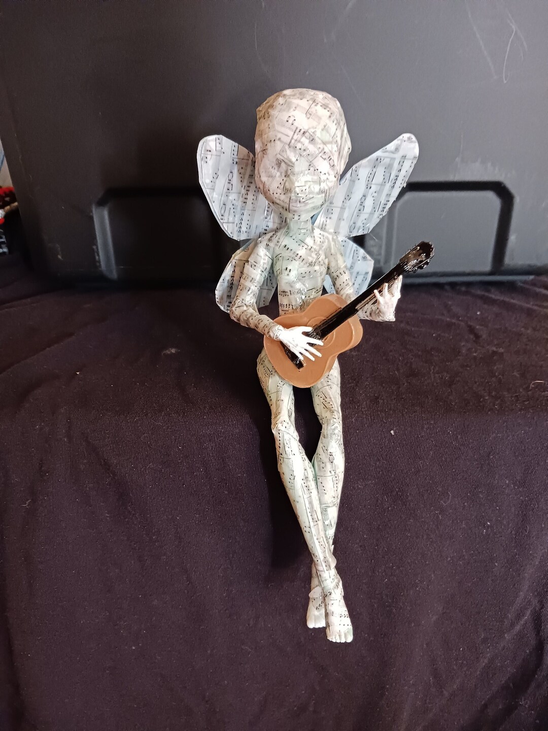 Papier Paper Mache Figure Guitar Playing Fairy Pixie Sculpture Etsy