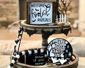 Halloween Wood Signs, Halloween Tiered Tray, Halloween Tier Tray, Halloween, Halloween Decor, Farmhouse, Foolish Mortals, Tier Tray, Haunted