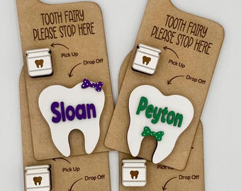 Personalized Tooth Fairy Door Hanger, Custom Name Tooth Holder