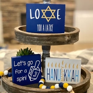 Hanukkah Decor-Hanukkah Signs-Happy Hanukkah-Hanukkah Decorations-Hanukkah Wood signs-Tiered Tray-Tier Tray