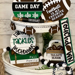 Football Tiered Tray, Football Tiered Tray Decor, Football Decorations, Tiered Tray Decor, Game Day, Touchdown, Farmhouse, Wood Books, FNL