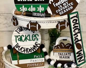 Football Tiered Tray Decor, Game Day Wooden Signs
