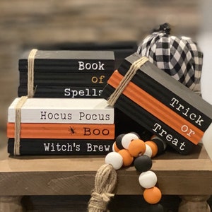 Halloween Book Stacks Halloween Book Bundles Halloween Decor Farmhouse Book Bundles Hand Painted Book Stacks Handmade Books image 1