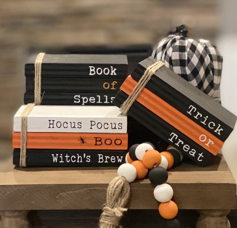 Halloween Book Stacks Halloween Book Bundles Halloween Decor Farmhouse Book Bundles Hand Painted Book Stacks Handmade Books image 1