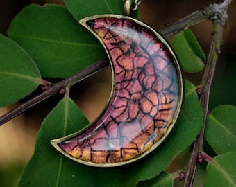 Antique Brass Color Shift Moon Resin Necklace