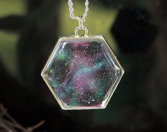 Galaxy Resin Necklace - Hexagon