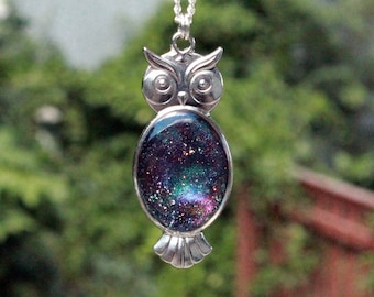 Galaxy Resin Necklace - Owl