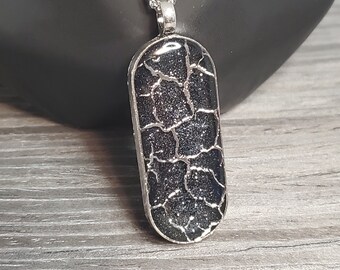 Black Glitter Rounded Rectangle with Silver Veins
