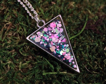 Green to Purple Color Shift Glitter Resin Triangle Necklace