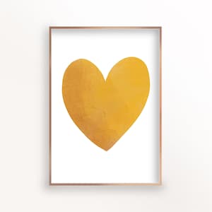 Mustard Yellow Heart, Wall Art Minimalist Heart, Nursery Decor, Playroom Decor, Baby Girl, Bedroom Wall Decor Over The Bed, Master Bedroom