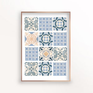 Mediterranean Tile Pattern Wall Art Download, Blue Tiles Design, Green Tile, Spanish Tile, Pattern Wall Decor, instant download, tile art