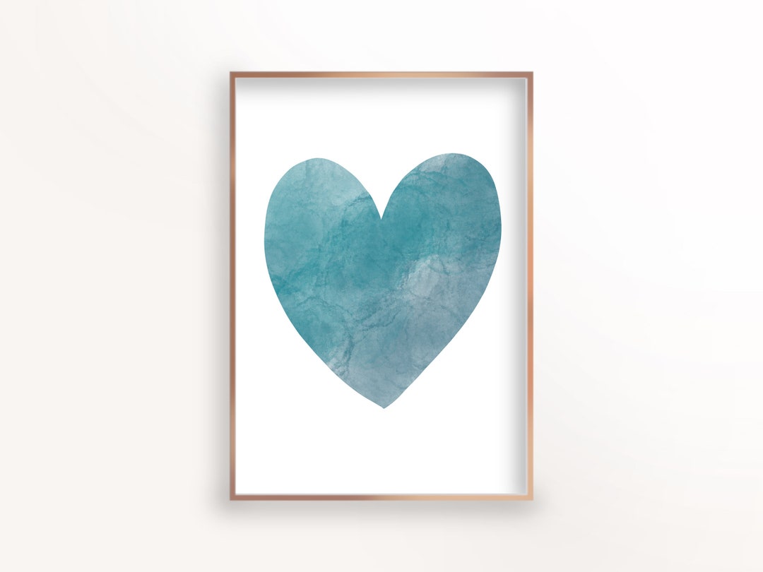 Teal Watercolor Heart Wall Decor Blue Heart Wall Art Boys Etsy