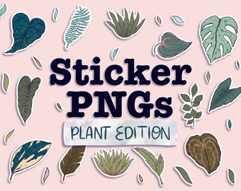 Plant Sticker Designs to Make your Own Stickers At Home, PNG transparent Background, Hi Res for Printing, Cricut 300 DPI, Flowers and Leaves