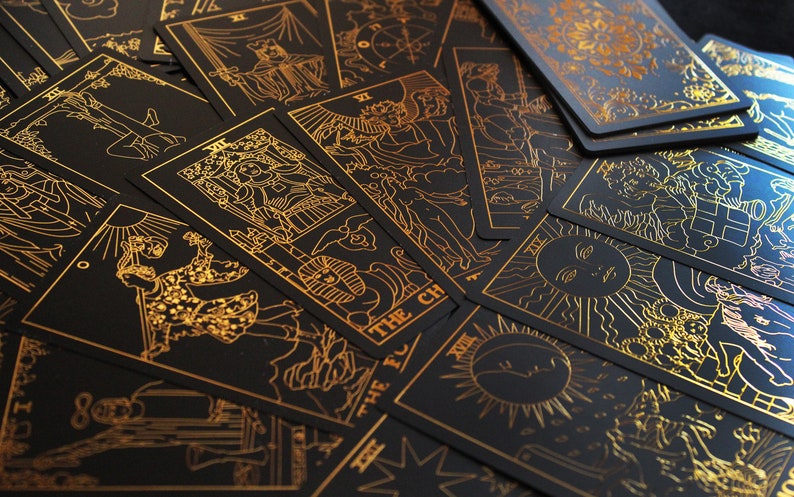 Black Gold Foil Tarot Deck 78 Tarot Cards for Beginners With - Etsy